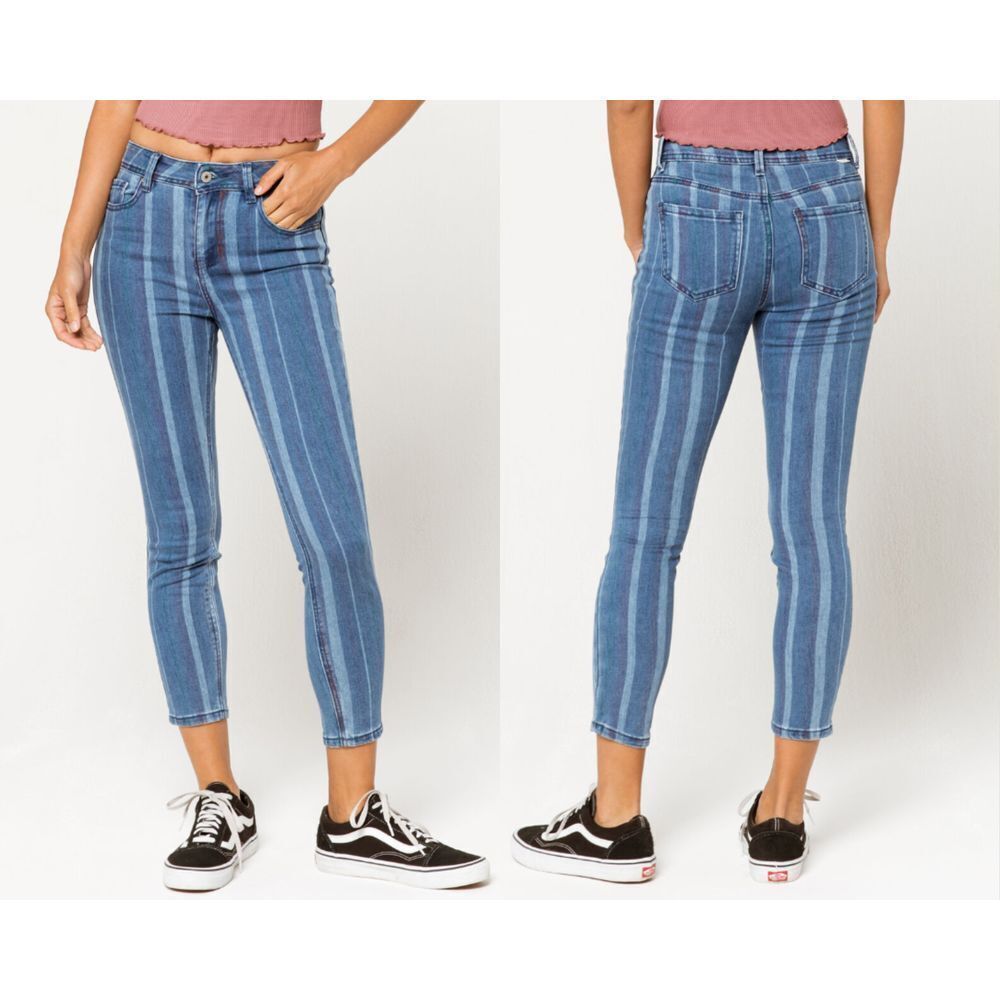 Sky and Sparrow Womens Funky Fun Skinny Jeans‎ Blue Striped Denim Size 13